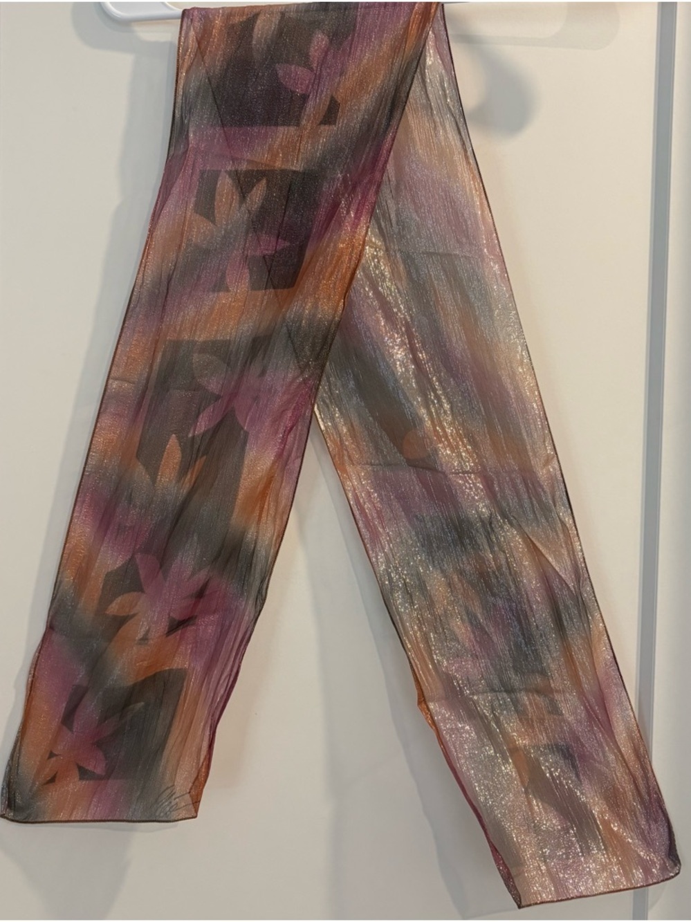 Vintage Iridescent Metallic Shimmer
Floral Scarf - Signed Cléo